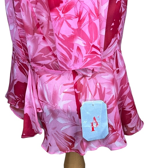 Adriana Papell Silk Pink & Red Floral Print Wrap Jacket Vintage Size 16 NWT - Picture 9 of 16